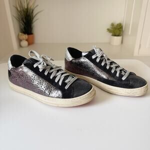 P448 Metallic Iridescent Purple Black Silver John Low Top Sneakers Size 38/7.5